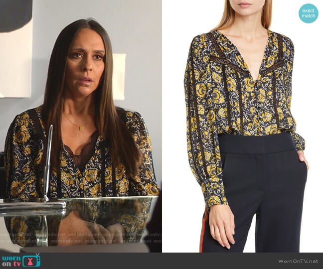 Tarry Crochet Trim Blouse by Veronica Beard worn by Maddie Kendall (Jennifer Love Hewitt) on 9-1-1