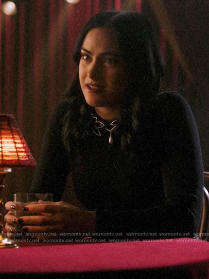 Veronica’s black sweater with beaded collar on Riverdale