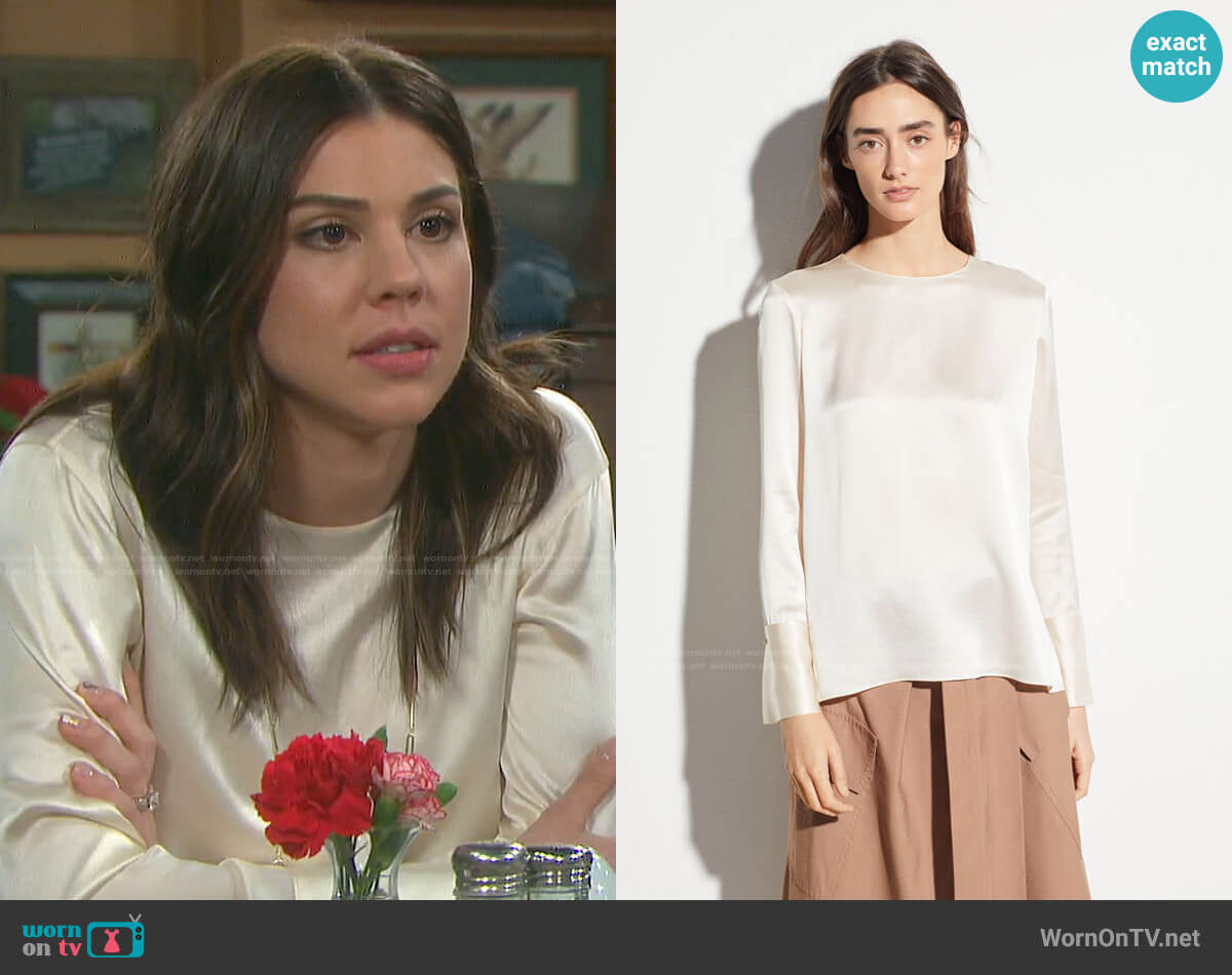 Vince Crew Neck Silk Blouse worn by Abigail Deveraux (Kate Mansi) on Days of our Lives