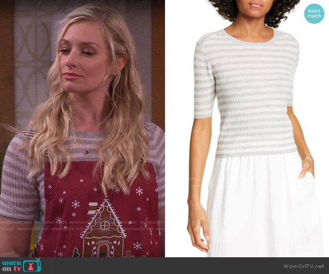 Vince Stripe Rib Cashmere Sweater worn by Gemma (Beth Behrs) on The Neighborhood