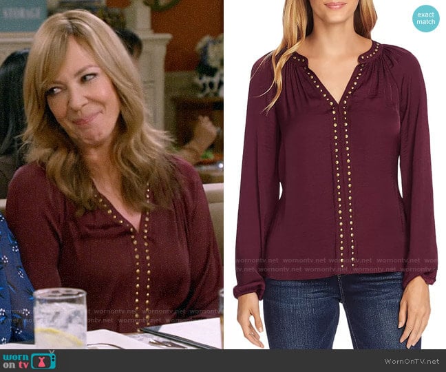 Vince Camuto Stud-Trimmed Satin Blouse worn by Bonnie Plunkett (Allison Janney) on Mom