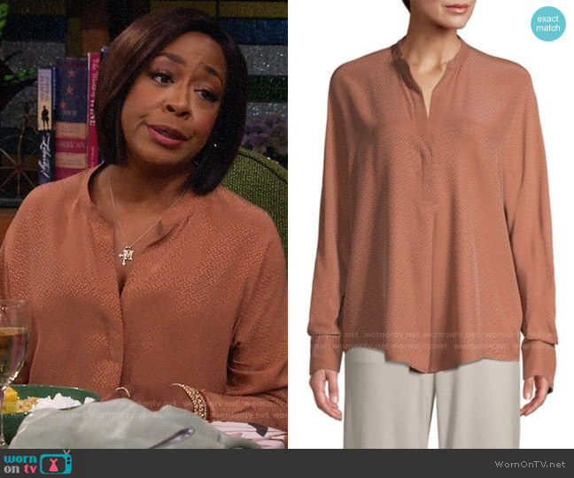 Vince Dot Jacquard Popover Silk Blouse worn by Tina Butler (Tichina Arnold) on The Neighborhood