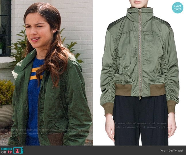 Vince Ruched Hooded Bomber Jacket worn by Nini (Olivia Rodrigo) on High School Musical The Musical The Series