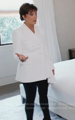 Kris’s white ruffle blazer on Keeping Up with the Kardashians