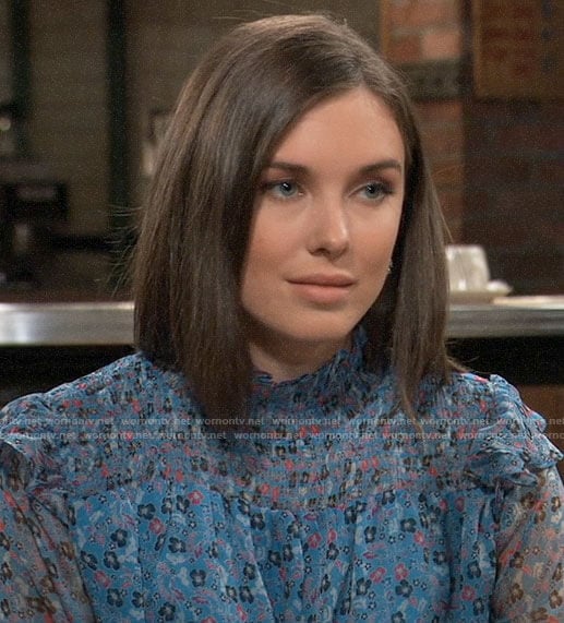 Willow’s blue floral smocked blouse on General Hospital