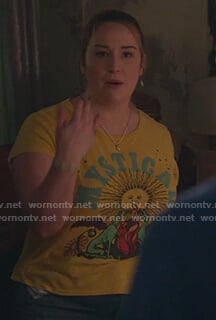 Davia’s yellow printed tee on Good Trouble