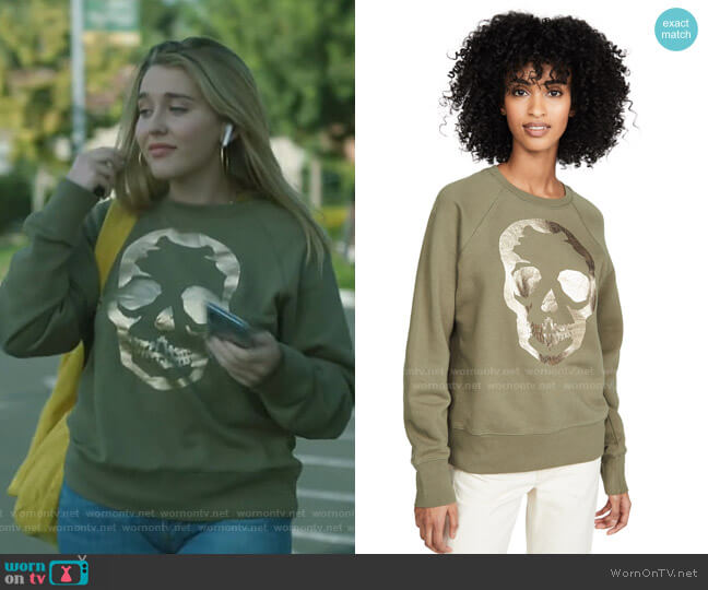 Rebecca’s metallic skull sweatshirt on Stumptown