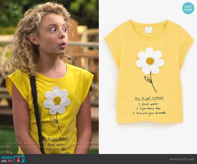 Daisy T-Shirt with Applique by Zara worn by Destiny Baker (Mallory James Mahoney) on Bunkd