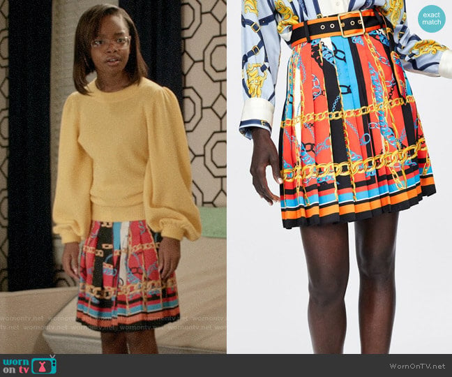 Zara Chain Print Pleated Skirt worn by Diane Johnson (Marsai Martin) on Black-ish