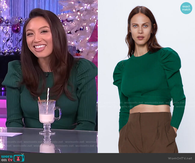Cropped Ribbed Sweater by Zara worn by Jeannie Mai  on The Real