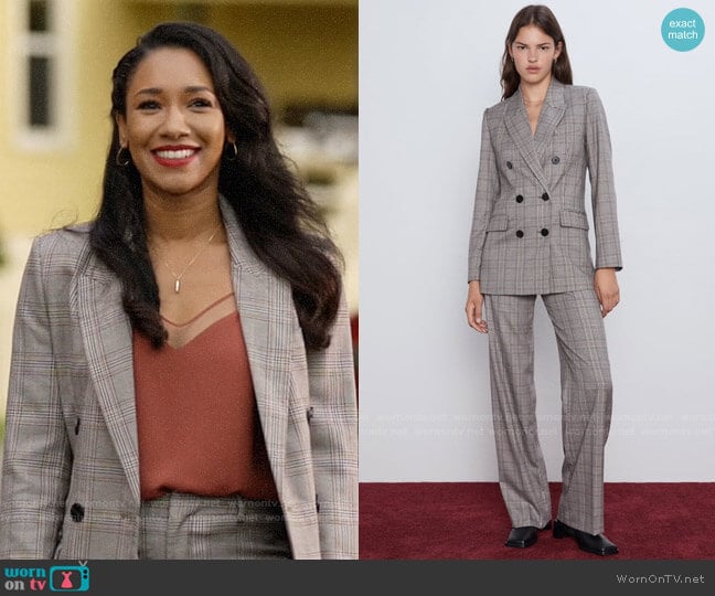 Zara Double Breasted Plaid Jacket worn by Iris West (Candice Patton) on The Flash