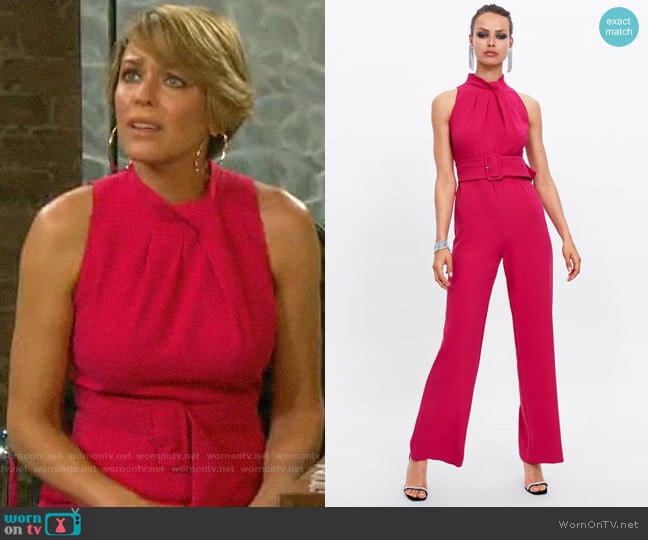 Zara Pink Belted Jumpsuit worn by Nicole Walker (Arianne Zucker) on Days of our Lives