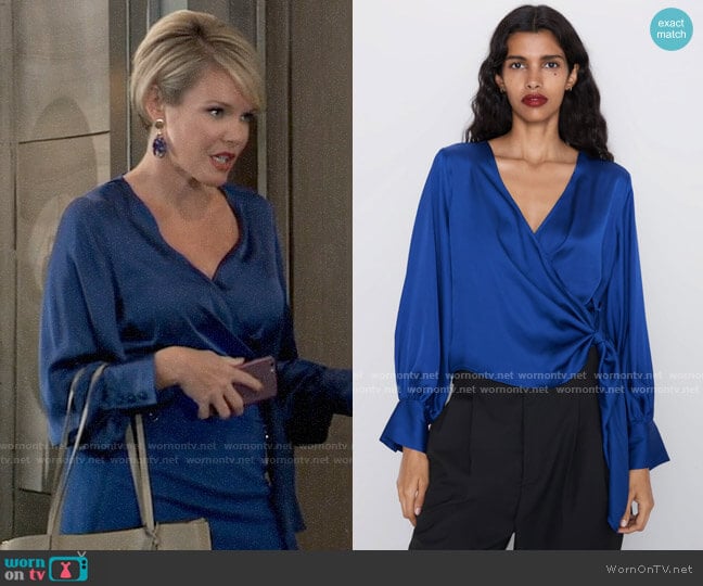 Zara Sateen Wrap Blouse worn by Ava Jerome (Maura West) on General Hospital