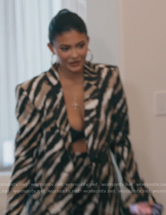 Kylie's zebra stripe blazer and skirt on Keeping Up with the Kardashians