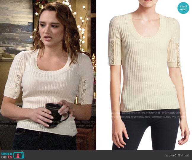 3.1 Phillip Lim Button Detail Sleeve Sweater worn by Summer Newman (Hunter King) on The Young and the Restless