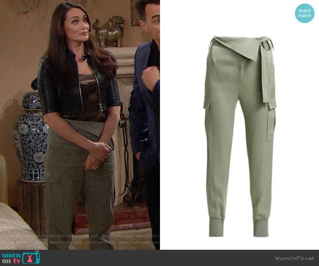 3.1 Phillip Lim Satin Foldover Waist Joggers worn by Quinn Fuller (Rena Sofer) on The Bold and the Beautiful