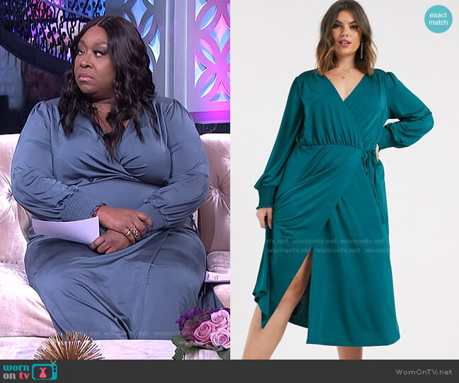 WornOnTV: Loni’s teal smocked cuff wrap dress on The Real | Loni Love ...