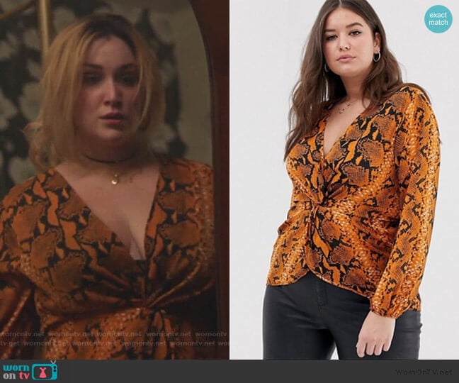 Twist Front Top in Snake Animal Print by ASOS worn by Davia (Emma Hunton) on Good Trouble