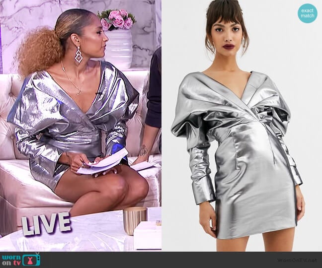 Extreme Shoulder Metallic Cocktail Dress by ASOS worn by Amanda Seales on The Real