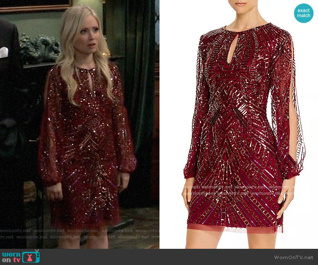 Aidan Mattox Split-Sleeve Sequined Dress worn by Lulu Spencer Falconeri (Emme Rylan) on General Hospital