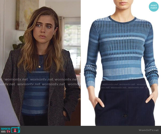 Ribbed Wool Pullover Sweater by Akris punto worn by Michaela Stone (Melissa Roxburgh) on Manifest