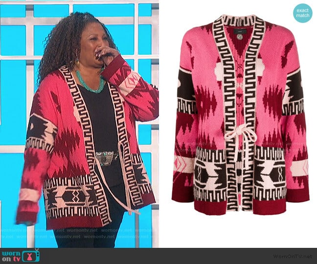 Aztec Pattern Cardigan by Alanui worn by Pam Grier on The Talk