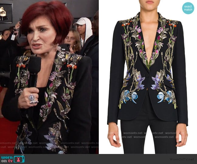 Crystal-Embellished Floral Embroidered Blazer by Alexander McQueen worn by Sharon Osbourne on The Talk