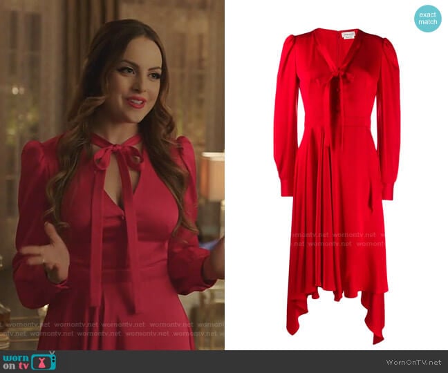 Draped Asymmetric Dress by Alexander Mcqueen worn by Fallon Carrington (Elizabeth Gillies) on Dynasty