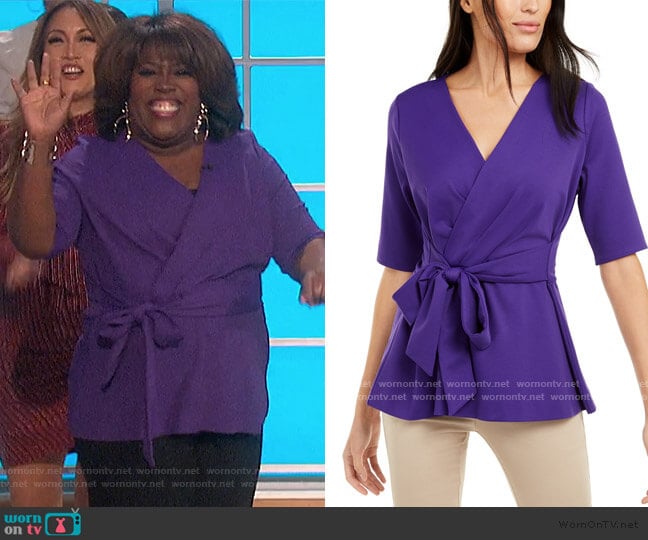 Petite Faux-Wrap Elbow-Sleeve Top by Alfani worn by Sheryl Underwood on The Talk