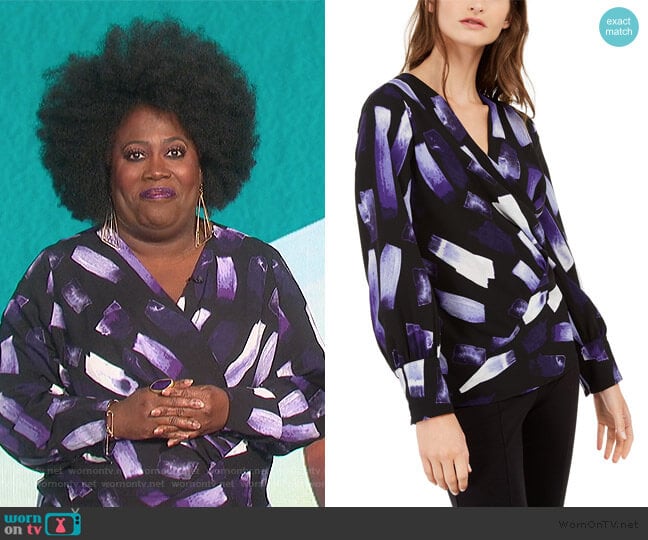 Printed Surplice Top by Alfani worn by Sheryl Underwood on The Talk