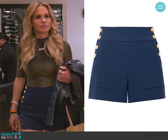 Donald Button Embellished Shorts by Alice + Olivia worn by Jackie Goldschneider on The Real Housewives of New Jersey