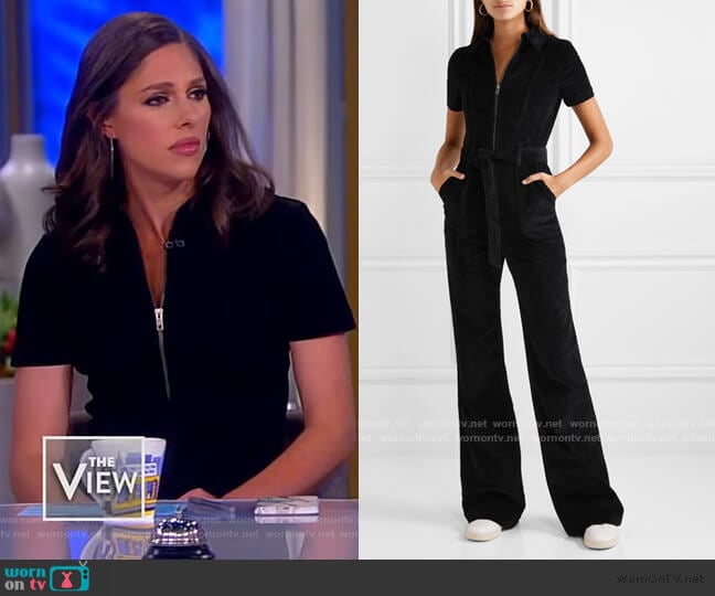 Gorgeous belted cotton-blend corduroy jumpsuit by Alice + Olivia worn by Abby Huntsman on The View