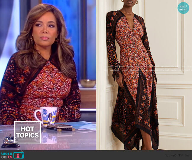 Northwest paneled floral-print silk crepe de chine dress by Altuzarra worn by Sunny Hostin on The View