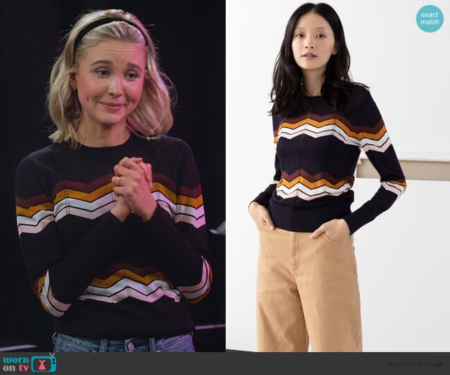 Zig Zag Merino Wool Sweater by & Other Stories worn by Katie Cooper (Isabel May) on Alexa & Katie