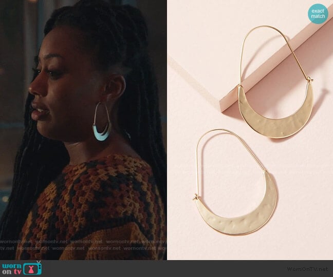 Crescent Hoops by Anthropologie worn by Malika Williams (Zuri Adele) on Good Trouble