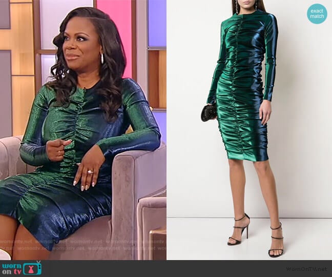 Metallic Ruched Dress by Area worn by Kandi Burruss on the Tamron Hall Show