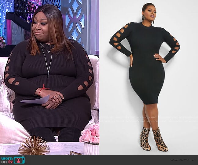 Cutout Sleedve Sweater Dress by Ashley Stewart worn by Loni Love on The Real