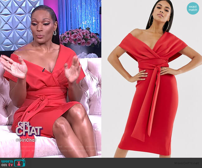 WornOnTV: Kron Moore’s red tie off shoulder dress on The Real | Clothes ...