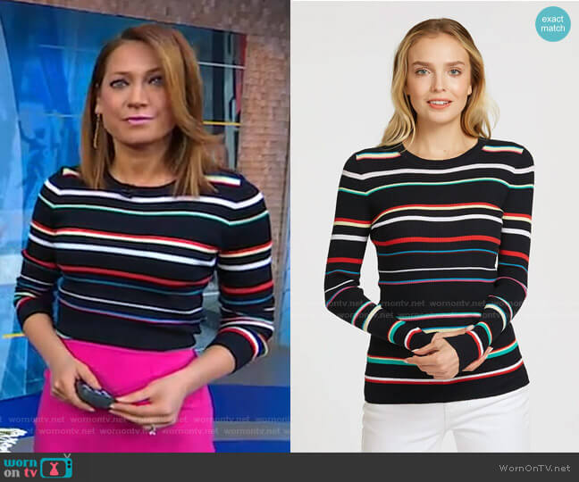 Multi Stripe Rainbow Sweater by Autumn Cashmere worn by Ginger Zee on Good Morning America