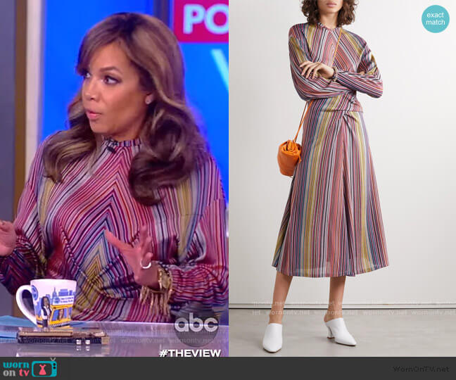 Aquila twist-front striped stretch jacquard-knit Midi Dress by Beaufille worn by Sunny Hostin  on The View