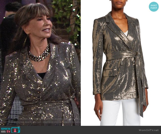 Badgley Mischka Sequin Long-Sleeve Belted Smoking Jacket worn by Jill Abbott (Jess Walton) on The Young and the Restless