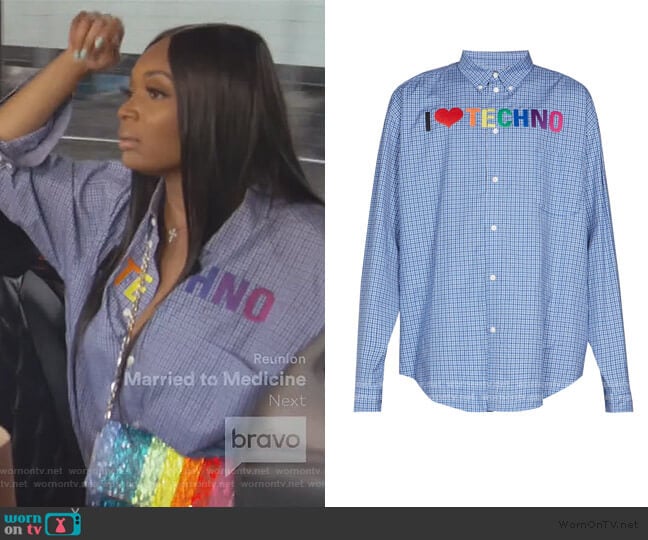 Embroidered Checked Shirt by Balenciaga worn by Marlo Hampton on The Real Housewives of Atlanta