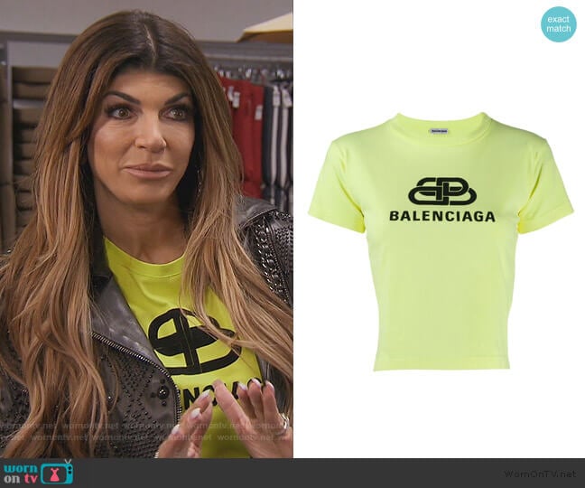 Cropped Logo T-shirt by Balenciaga worn by Teresa Giudice on The Real Housewives of New Jersey