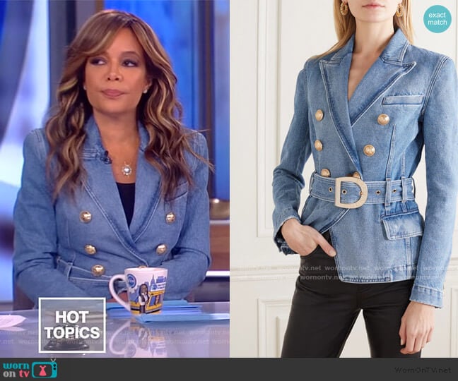 Double-breasted Belted Denim Blazer by Balmain worn by Sunny Hostin on The View