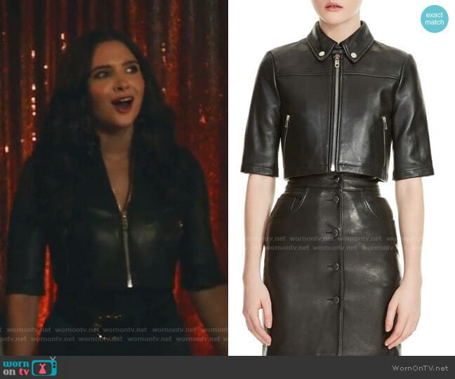 Brittany Crop Leather Jacket by Maje worn by Jane Sloan (Katie Stevens) on The Bold Type