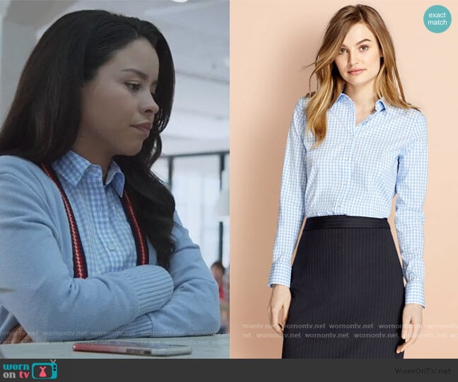 Gingham Stretch Cotton Poplin Shirt by Brooks Brothers worn by Mariana Foster (Cierra Ramirez) on Good Trouble