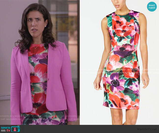 Floral Printed Sheath Dress by Calvin Klein worn by Shannon Ross (Nicole Power) on Kims Convenience