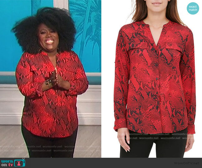 Roll Sleeve Snake Print Top by Calvin Klein worn by Sheryl Underwood on The Talk