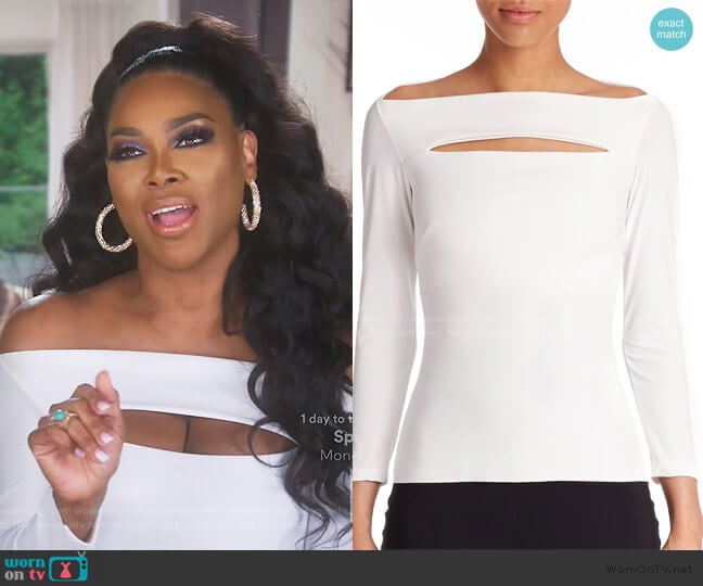 Katy Slit-Front Top by Chiara Boni La Petite Robe worn by Kenya Moore on The Real Housewives of Atlanta