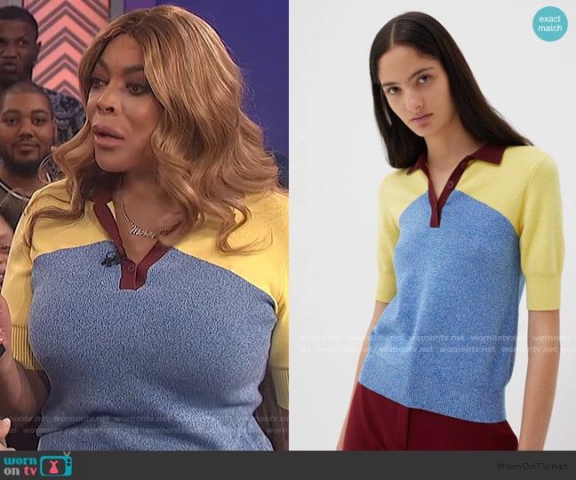 Sky-Blue Annilise Knitted Cotton Shirt by Chinti and Parker worn by Wendy Williams on The Wendy Williams Show